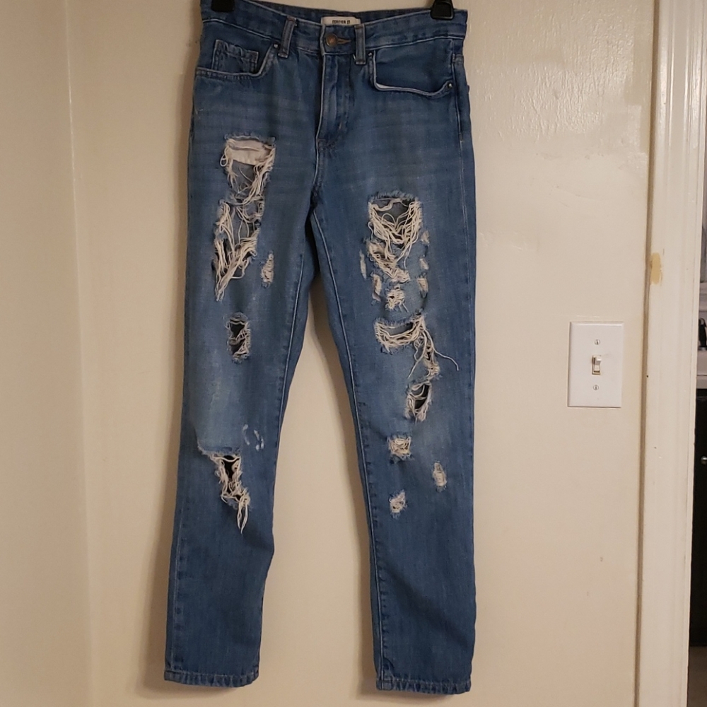 Forever 21 Ripped Blue Jeans